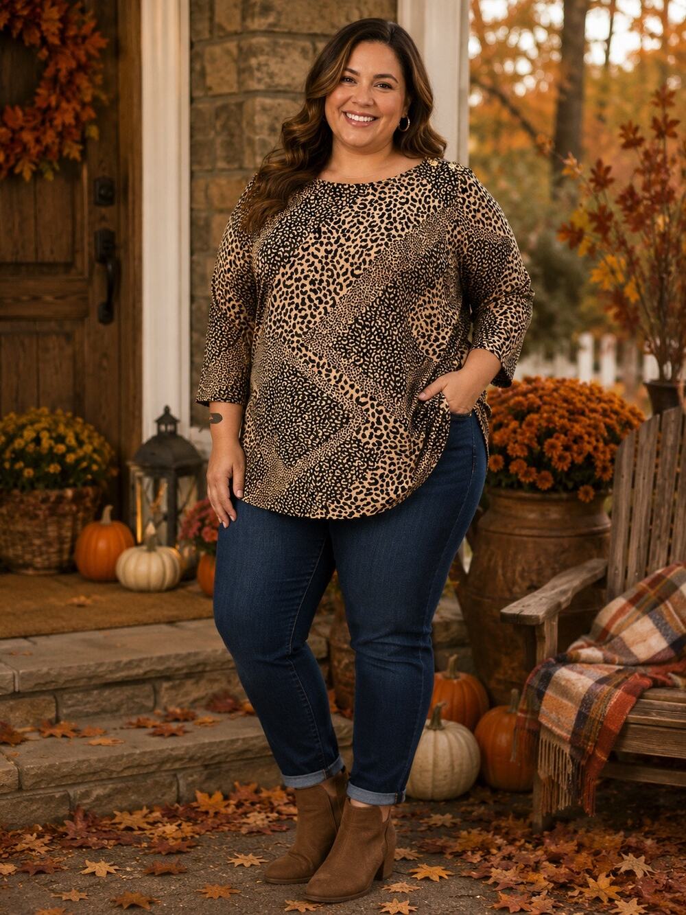 Jessica London Women’s Plus 26/28 Animal Print Top